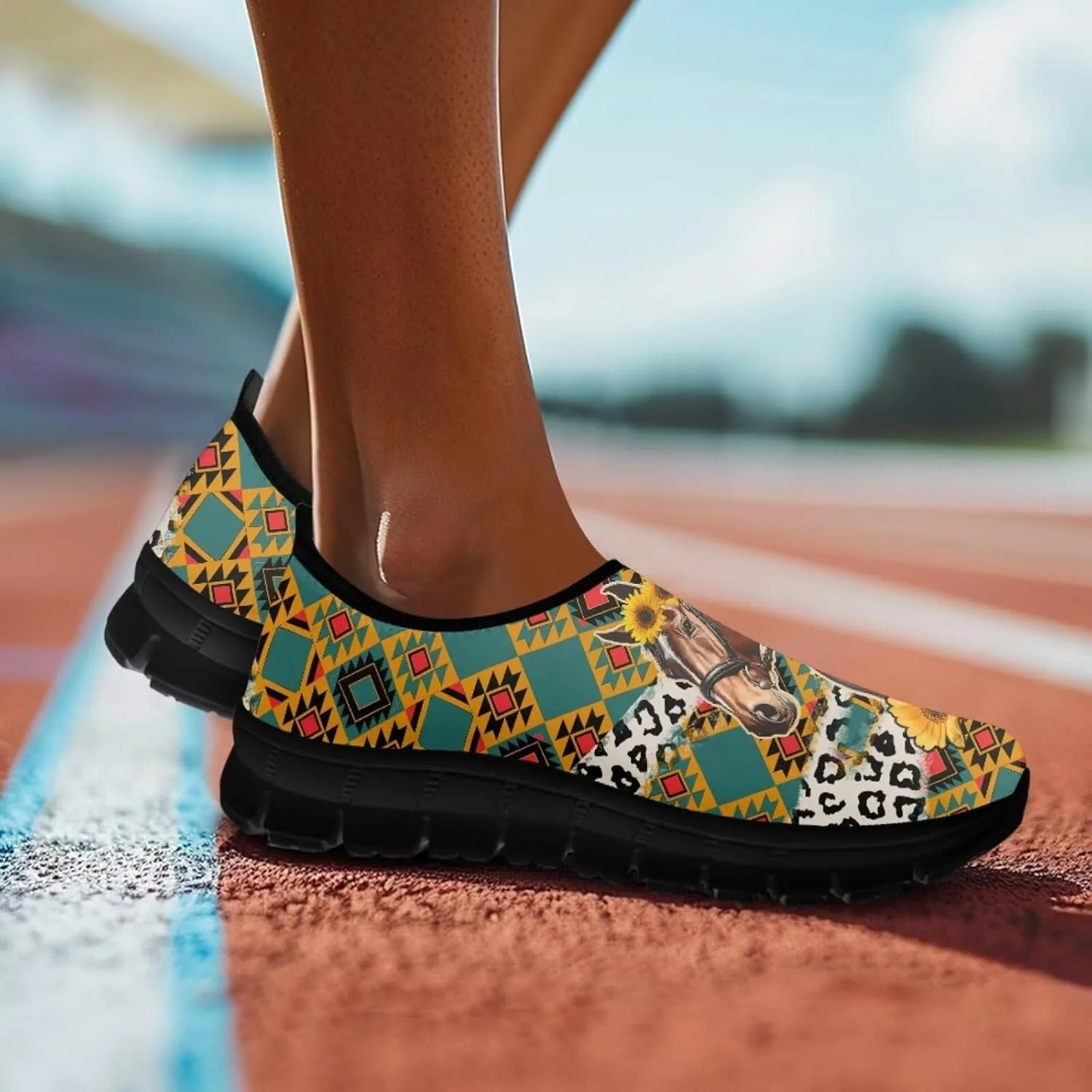 3D Horse Printed Men’s Slip On Loafers Trendy Art Painted Leisure Dressy Sneakers Flat Lightweight Walking Shoes