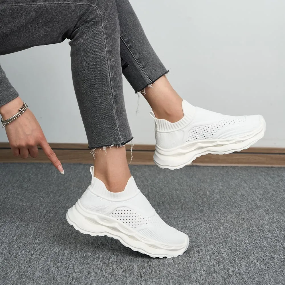 Breathable Knitted Thick Soled Women's Shoes, Versatile Casual Fly Woven Sports Shoes, Lazy Pair Shoes