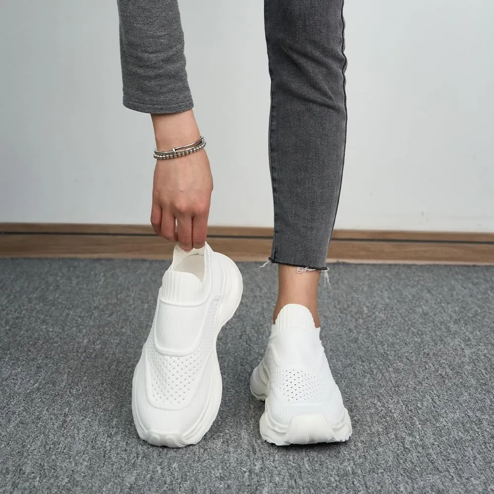 Breathable Knitted Thick Soled Women's Shoes, Versatile Casual Fly Woven Sports Shoes, Lazy Pair Shoes