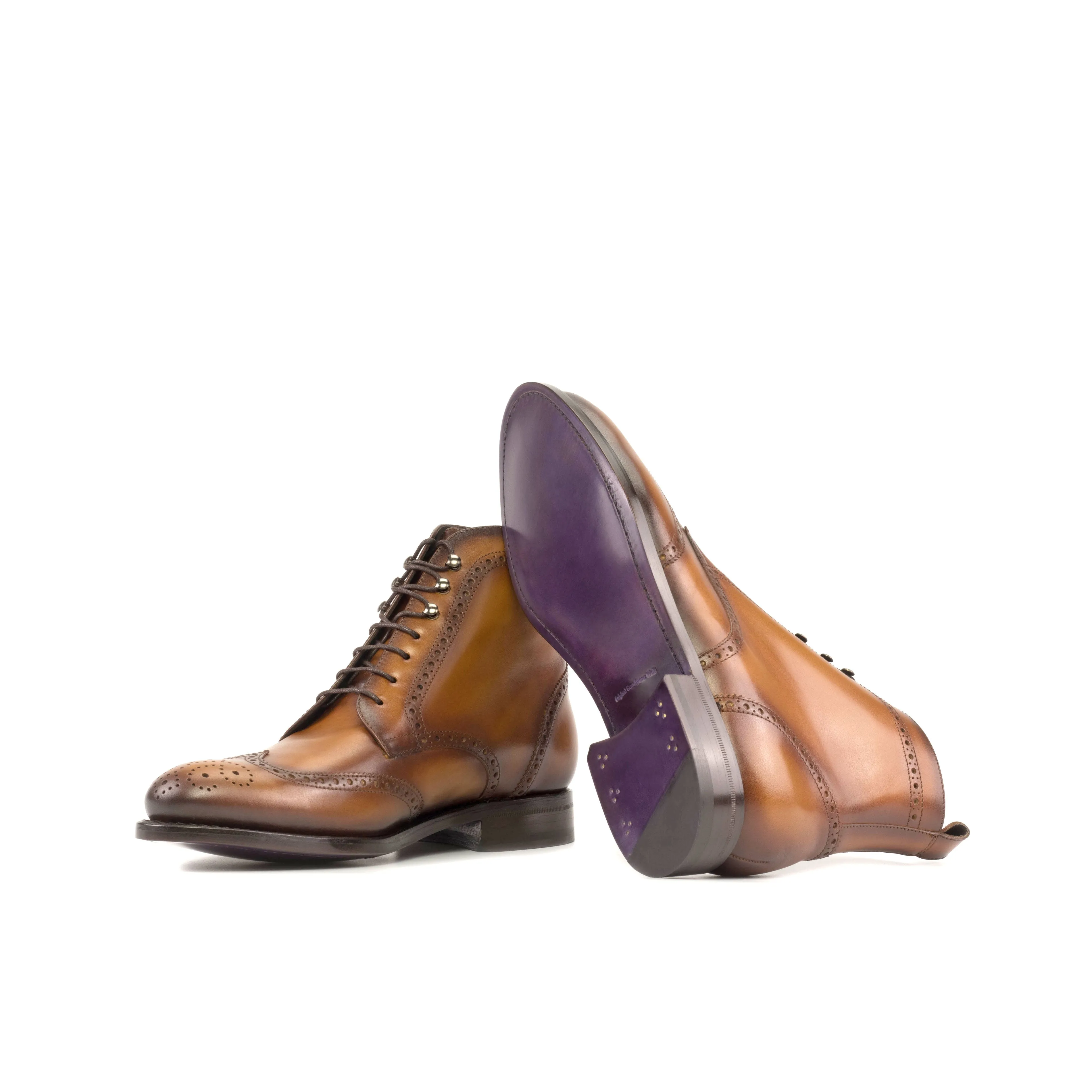 Cognac Calf Leather Brogue Boots