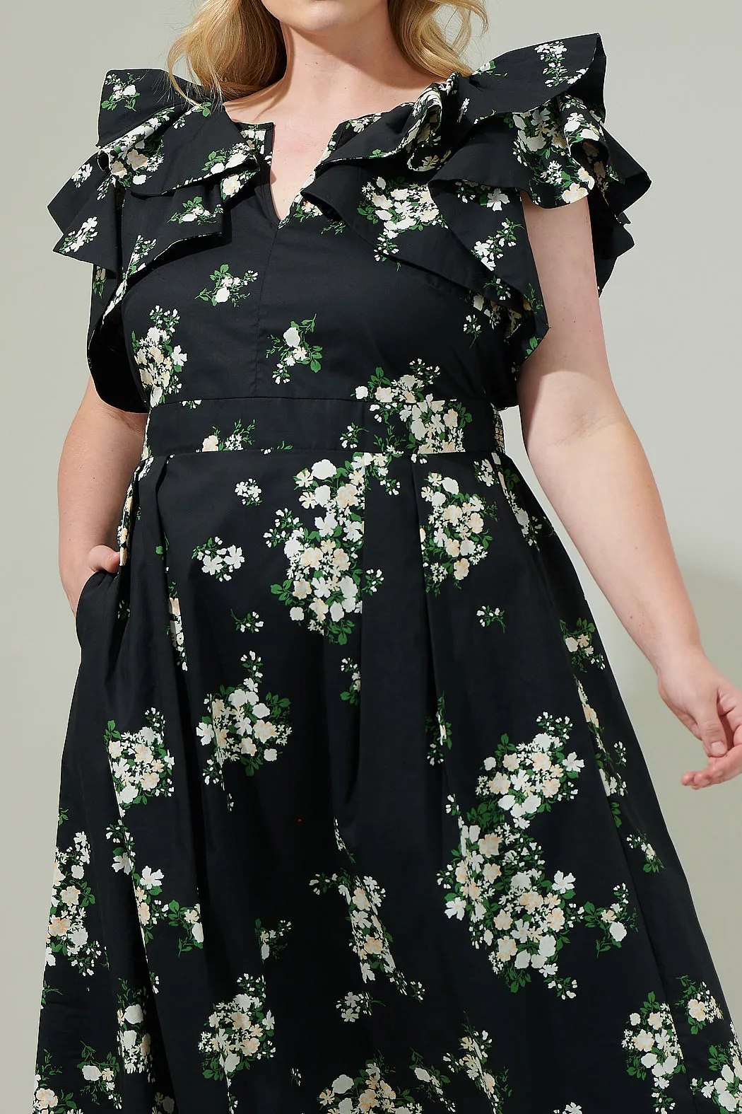 Emery Floral Santana Tie Back Midi Dress Curve