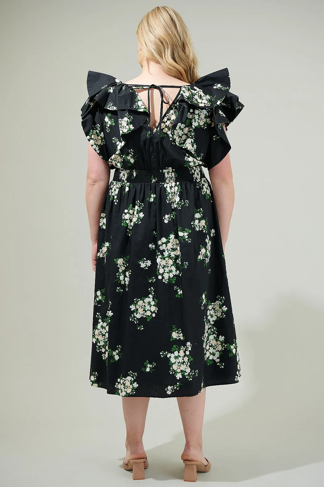 Emery Floral Santana Tie Back Midi Dress Curve