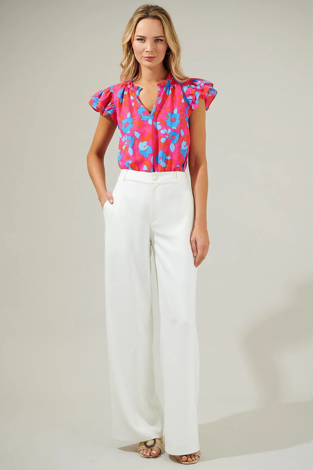 Lusma Floral Bellissima Ruffle Sleeve Top