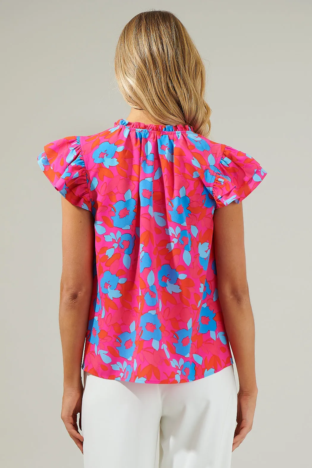 Lusma Floral Bellissima Ruffle Sleeve Top