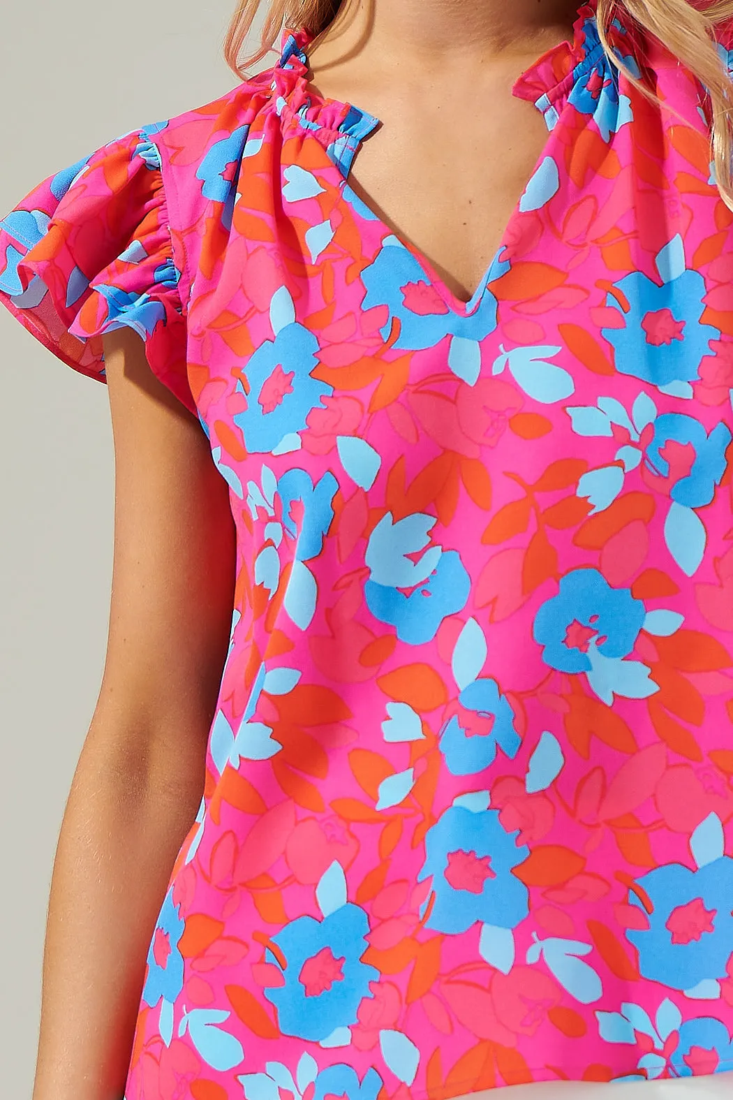 Lusma Floral Bellissima Ruffle Sleeve Top