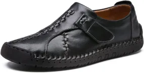 Men's Buckle Leather Casual Loafers Adjust Vintage Driving Business Brogue Men Comfort Sport Walking Moccasin