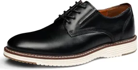 Mens Dress Shoes Genuine Leather Plain Toe Lace Up Mens Casual Dress Shoes Business Comfortable Fomal Mens Oxford Dress Sneakers for Office Wedding Casual