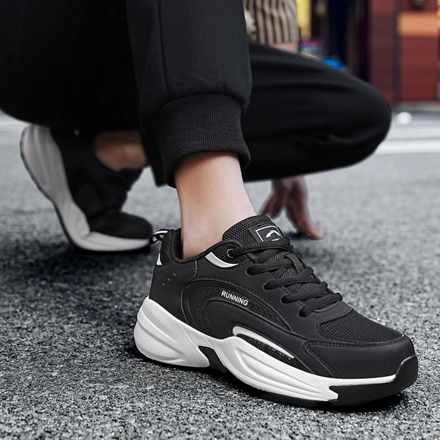 Men's Fashion Breathable Mesh Lace Up Sneakers Casual Trendy Round Toe Non Slip Outdoor Running Training Walking Shoes
