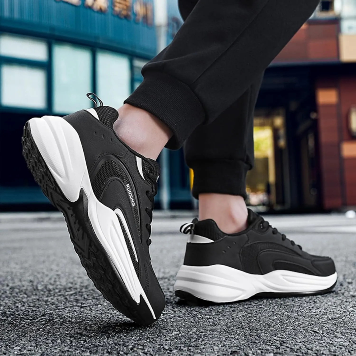 Men's Fashion Breathable Mesh Lace Up Sneakers Casual Trendy Round Toe Non Slip Outdoor Running Training Walking Shoes