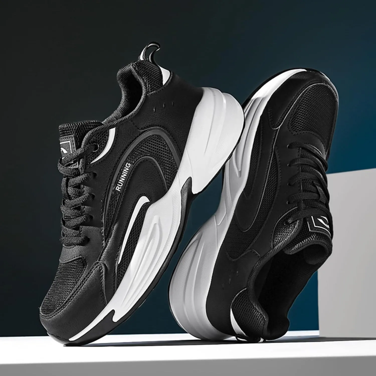 Men's Fashion Breathable Mesh Lace Up Sneakers Casual Trendy Round Toe Non Slip Outdoor Running Training Walking Shoes