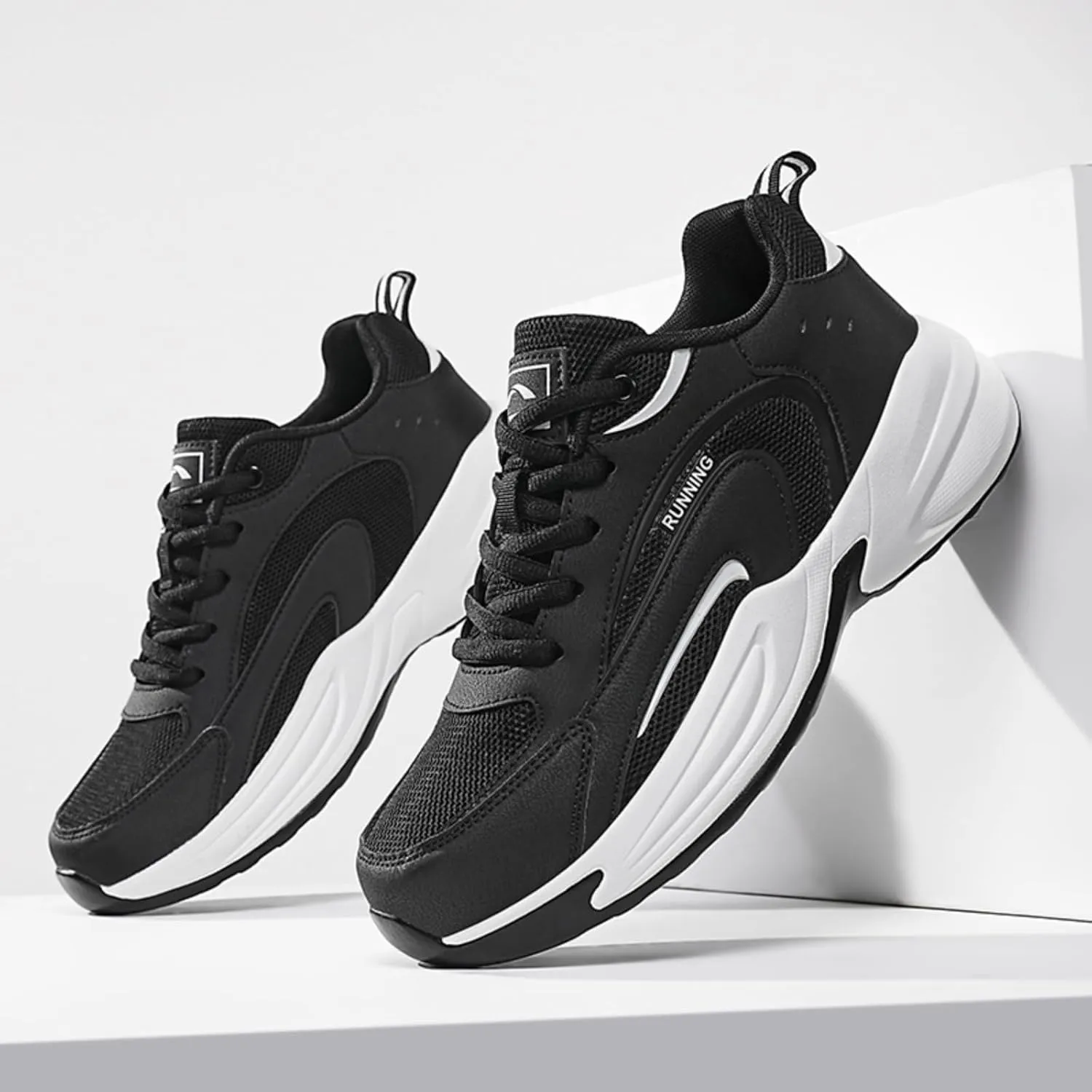 Men's Fashion Breathable Mesh Lace Up Sneakers Casual Trendy Round Toe Non Slip Outdoor Running Training Walking Shoes