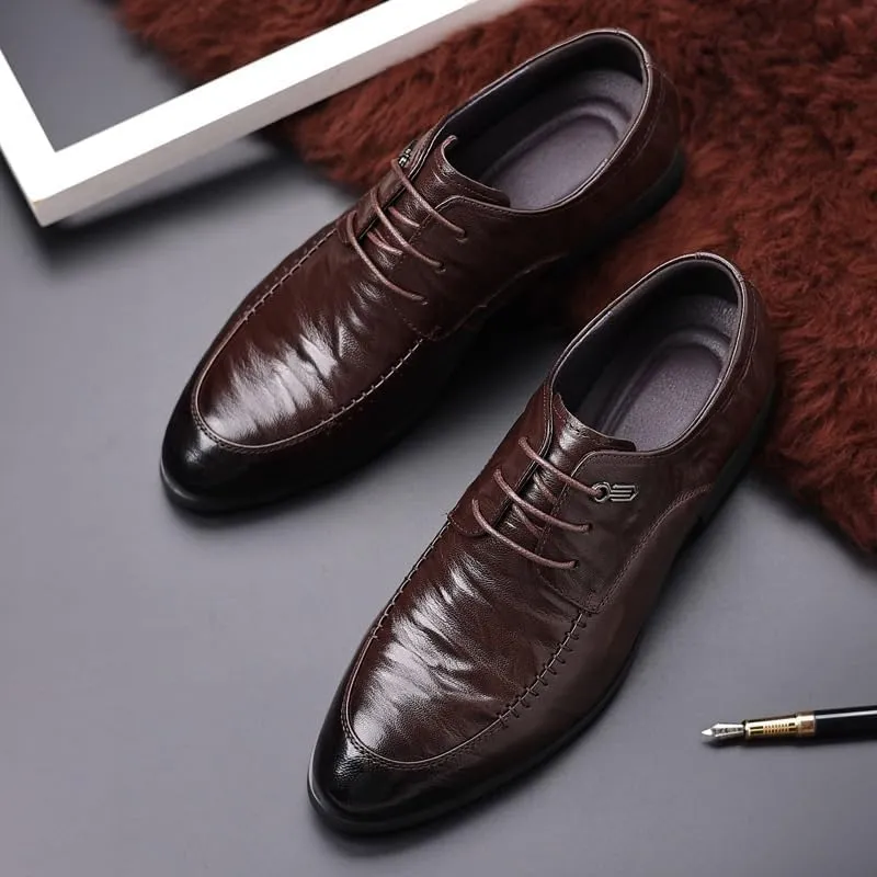 Men's Genuine Leather Oxford Shoes - Comfortable Business Lace Up Dress Shoes with Non-Slip Waterproof Derby Design