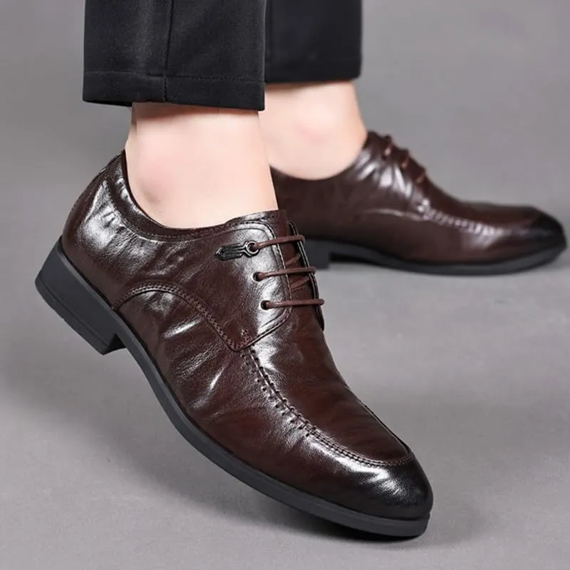 Men's Genuine Leather Oxford Shoes - Comfortable Business Lace Up Dress Shoes with Non-Slip Waterproof Derby Design