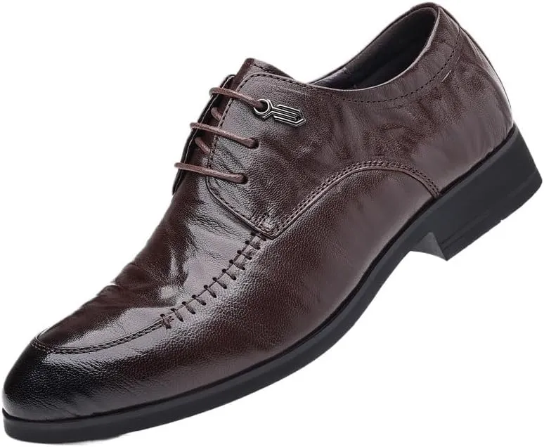 Men's Genuine Leather Oxford Shoes - Comfortable Business Lace Up Dress Shoes with Non-Slip Waterproof Derby Design