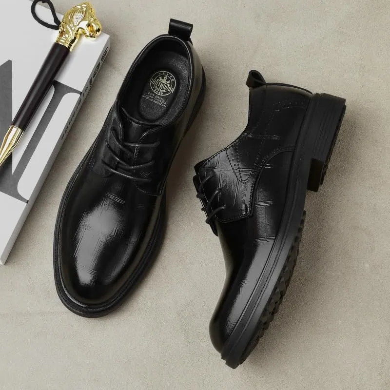 Men's Genuine Leather Platform Lace Up Dress Oxford Shoes Formal Business Office Derby Shoes for Wedding Daily Walking