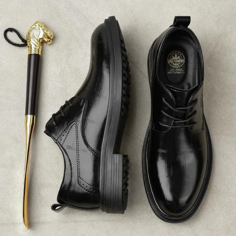 Men's Genuine Leather Platform Lace Up Dress Oxford Shoes Formal Business Office Derby Shoes for Wedding Daily Walking