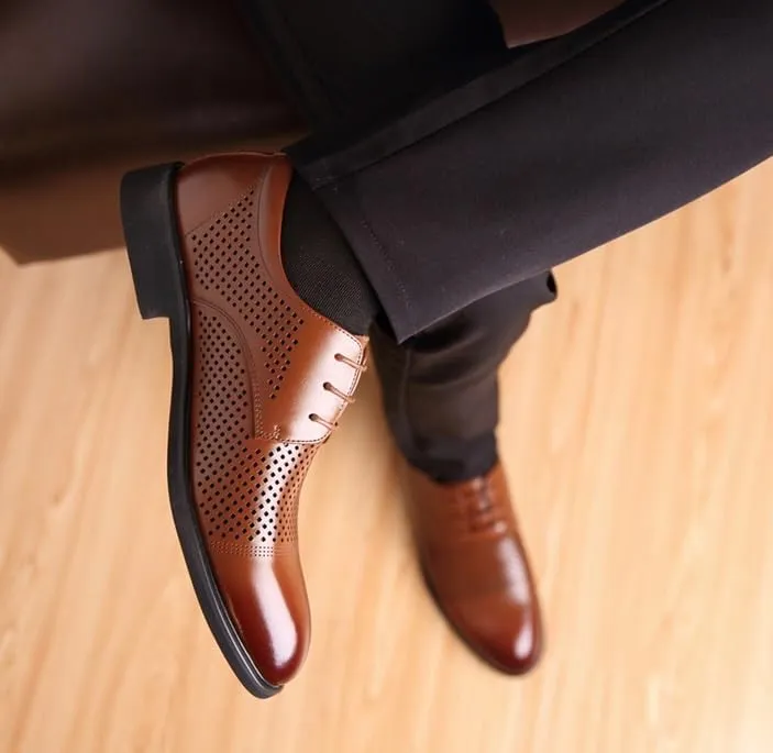 Oxford Shoes for Men Summer Genuine Leather Lace Up Tuxedo Dress Shoes Comfort Breathable Wedding Derby Shoes