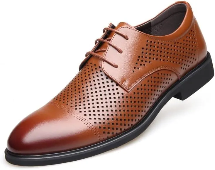 Oxford Shoes for Men Summer Genuine Leather Lace Up Tuxedo Dress Shoes Comfort Breathable Wedding Derby Shoes