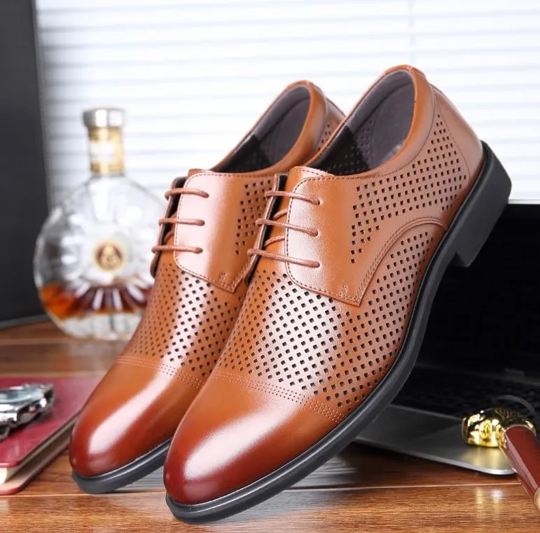 Oxford Shoes for Men Summer Genuine Leather Lace Up Tuxedo Dress Shoes Comfort Breathable Wedding Derby Shoes