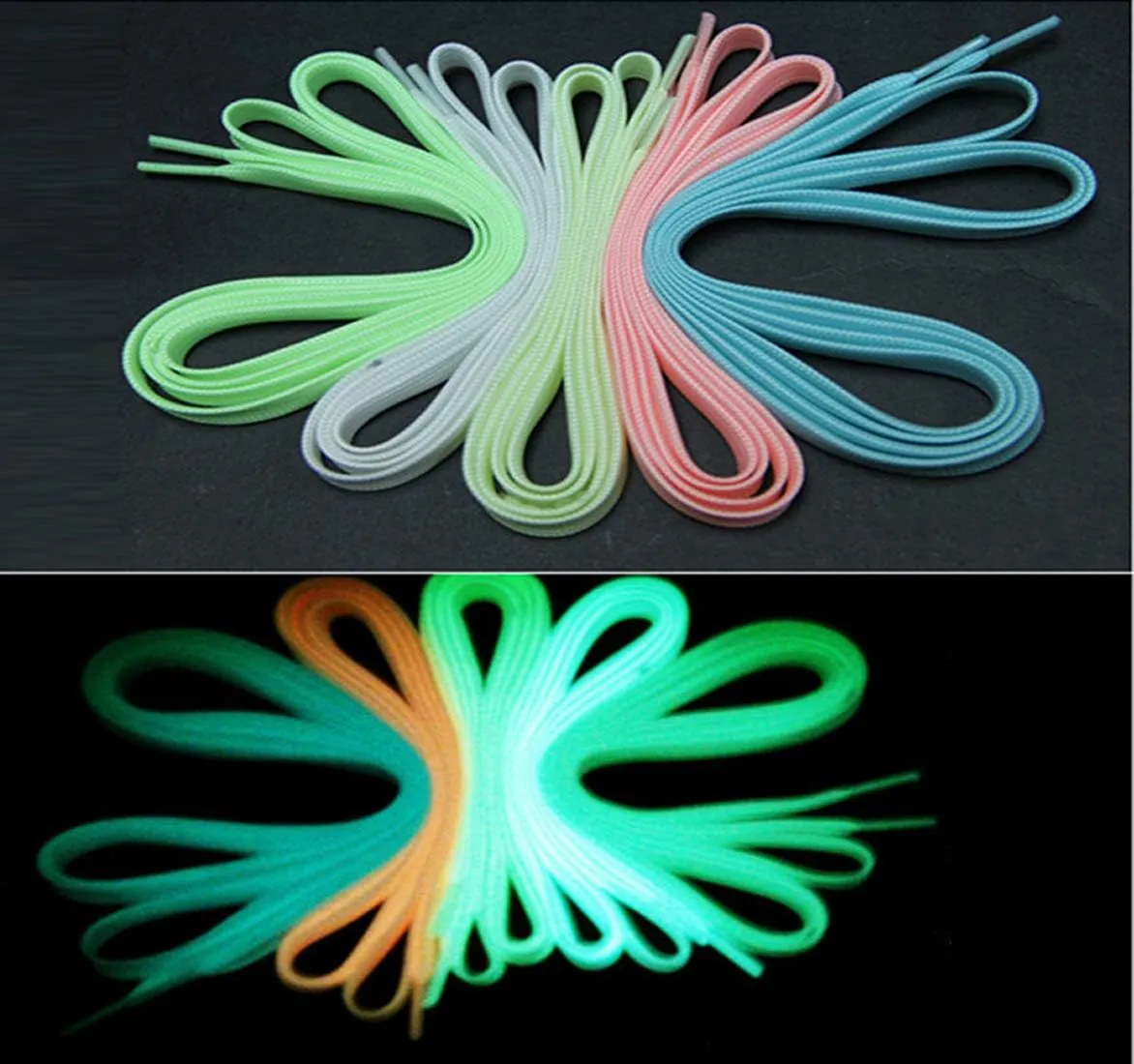 Santimon Luminous Flat Shoelaces Glow in The Dark Colorful Fluorescent Light Up Sport Adults Kids Party Birthday Gift