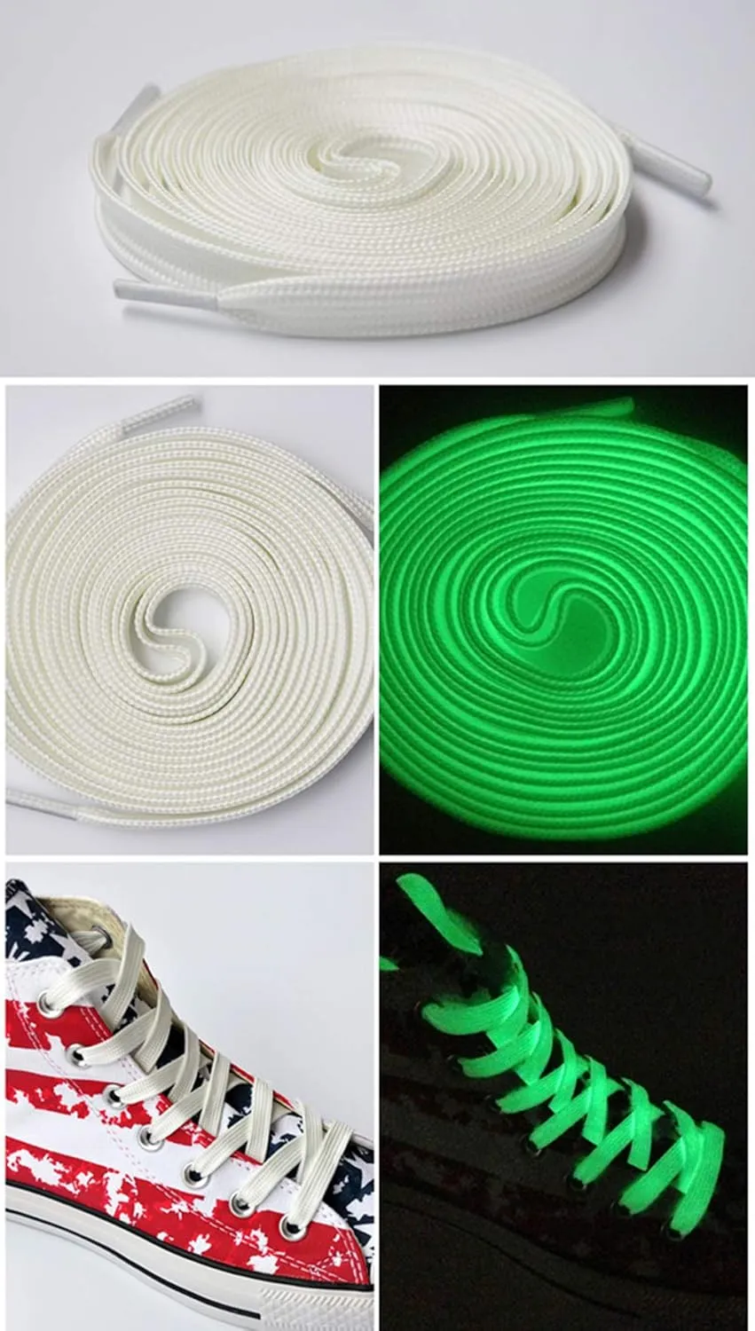Santimon Luminous Flat Shoelaces Glow in The Dark Colorful Fluorescent Light Up Sport Adults Kids Party Birthday Gift