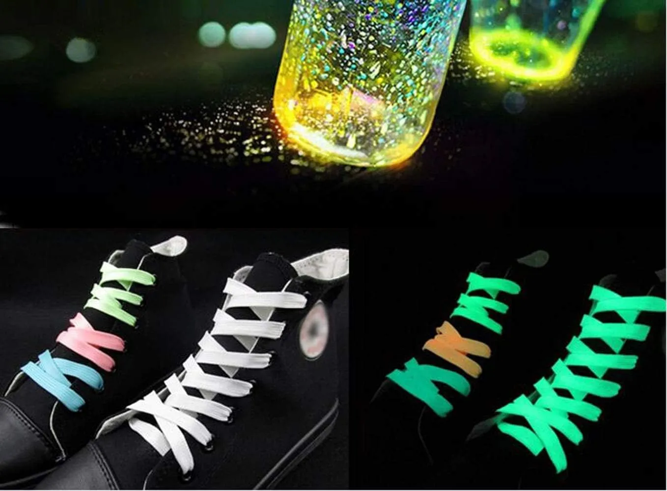 Santimon Luminous Flat Shoelaces Glow in The Dark Colorful Fluorescent Light Up Sport Adults Kids Party Birthday Gift