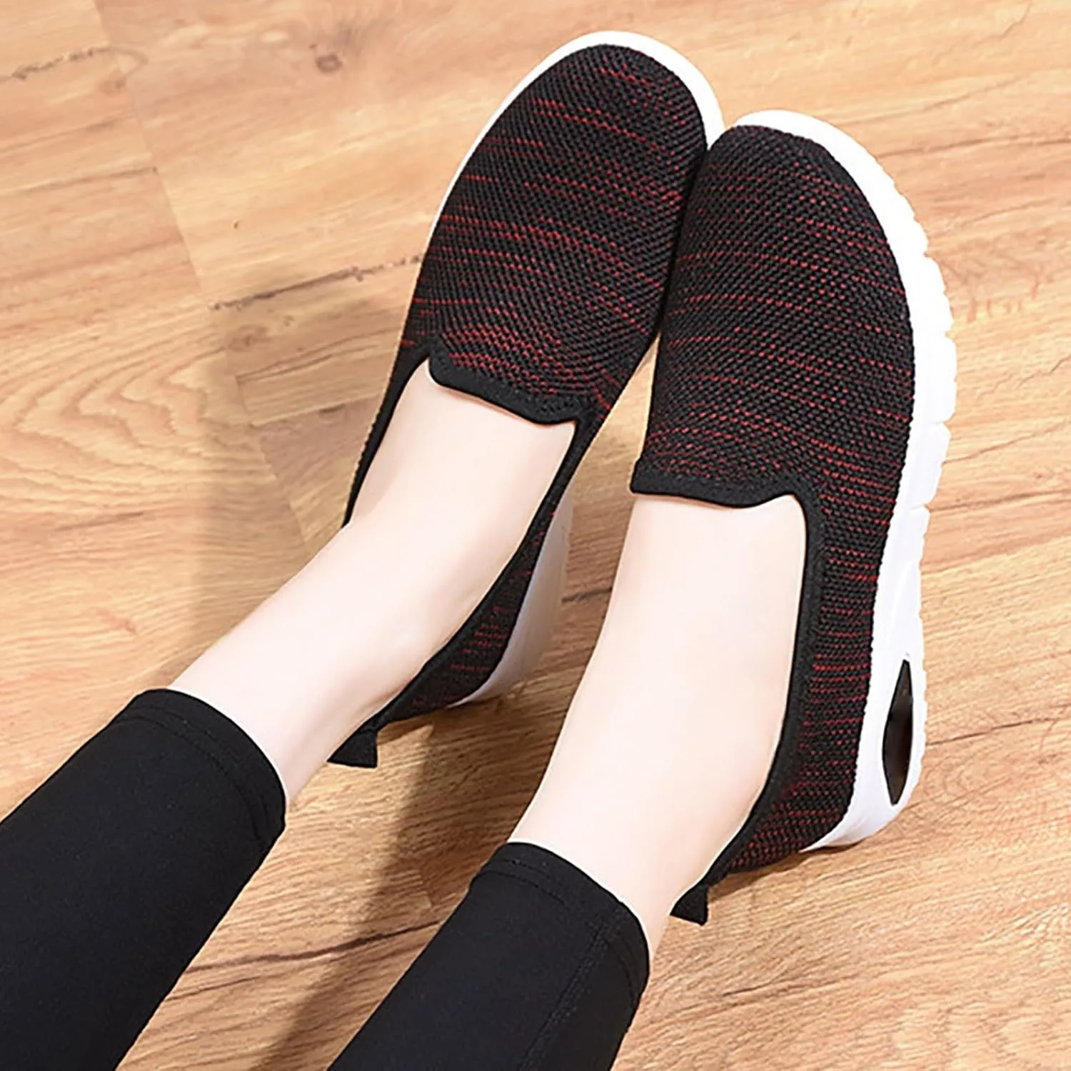 Womens Stylish Slip On Sneakers Trendy Flats Comfortable Casual Walking Shoes No Laces Hand Free Low Top Woven Orthopedic Breathable Soft Shoes Slip-on Loafers Sneakers