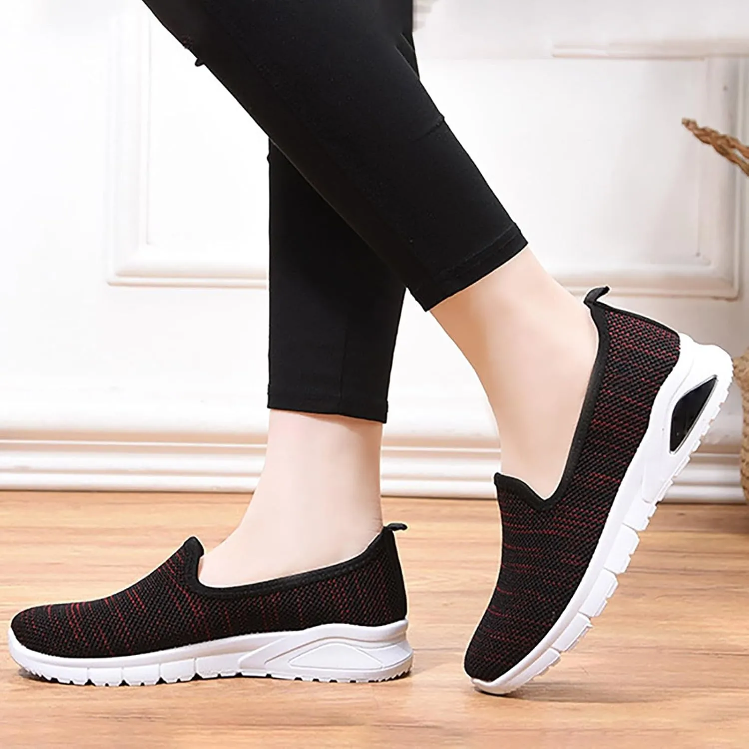 Womens Stylish Slip On Sneakers Trendy Flats Comfortable Casual Walking Shoes No Laces Hand Free Low Top Woven Orthopedic Breathable Soft Shoes Slip-on Loafers Sneakers
