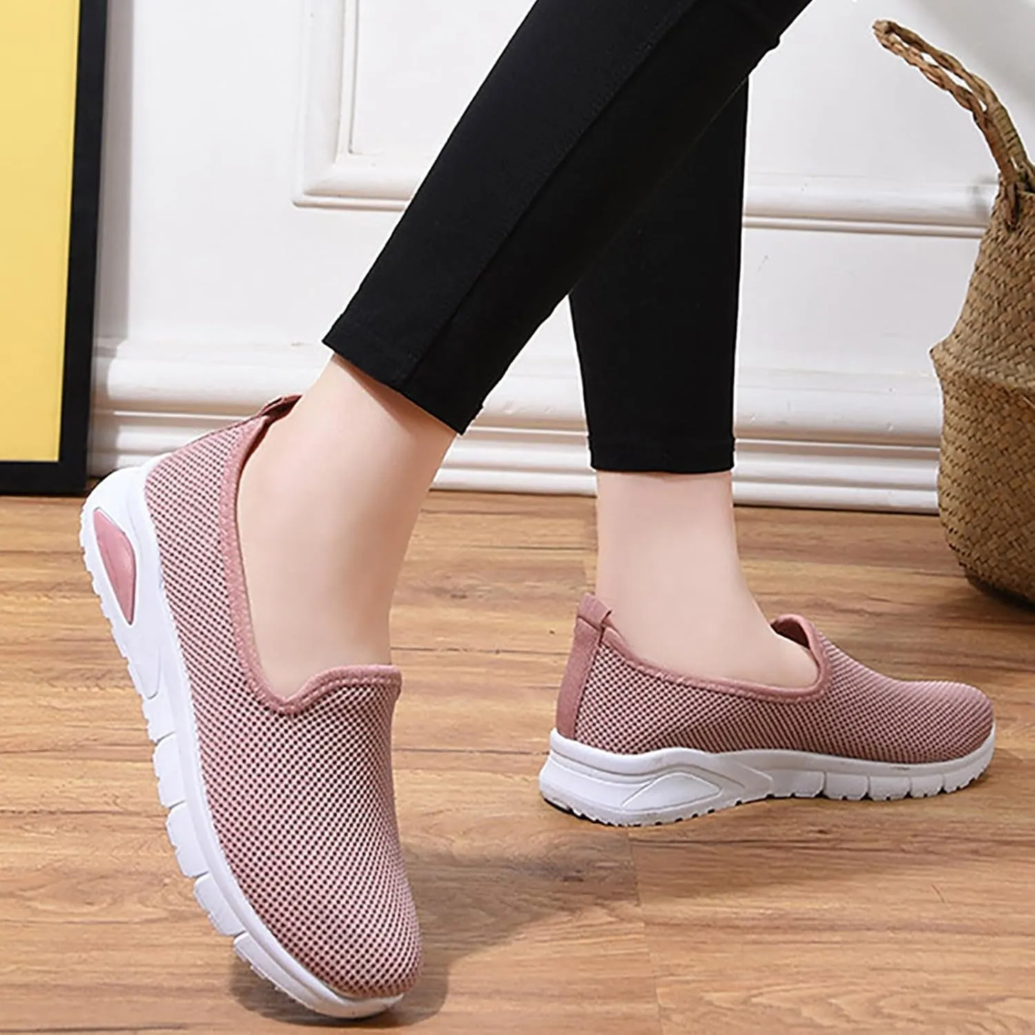 Womens Stylish Slip On Sneakers Trendy Flats Comfortable Casual Walking Shoes No Laces Hand Free Low Top Woven Orthopedic Breathable Soft Shoes Slip-on Loafers Sneakers