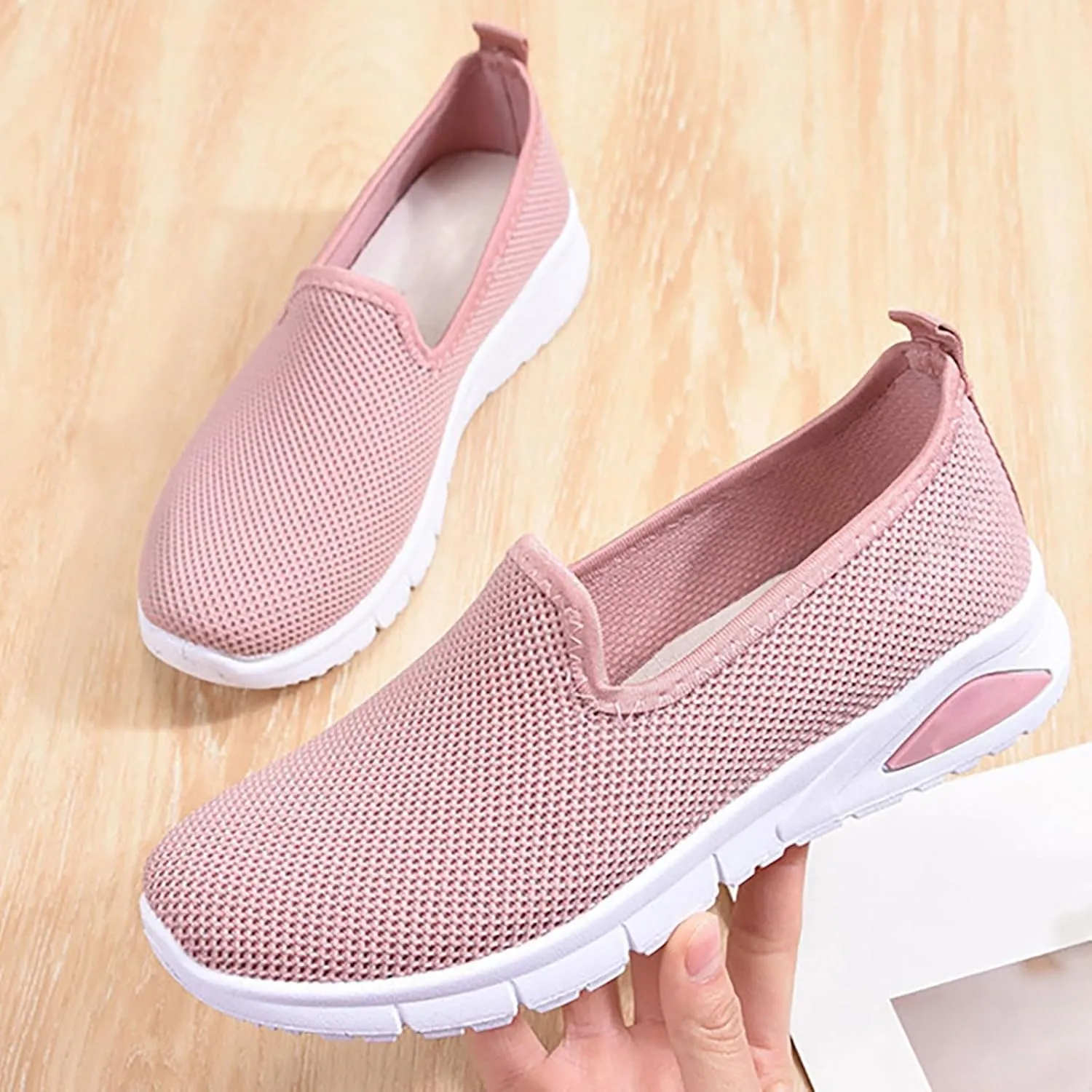 Womens Stylish Slip On Sneakers Trendy Flats Comfortable Casual Walking Shoes No Laces Hand Free Low Top Woven Orthopedic Breathable Soft Shoes Slip-on Loafers Sneakers