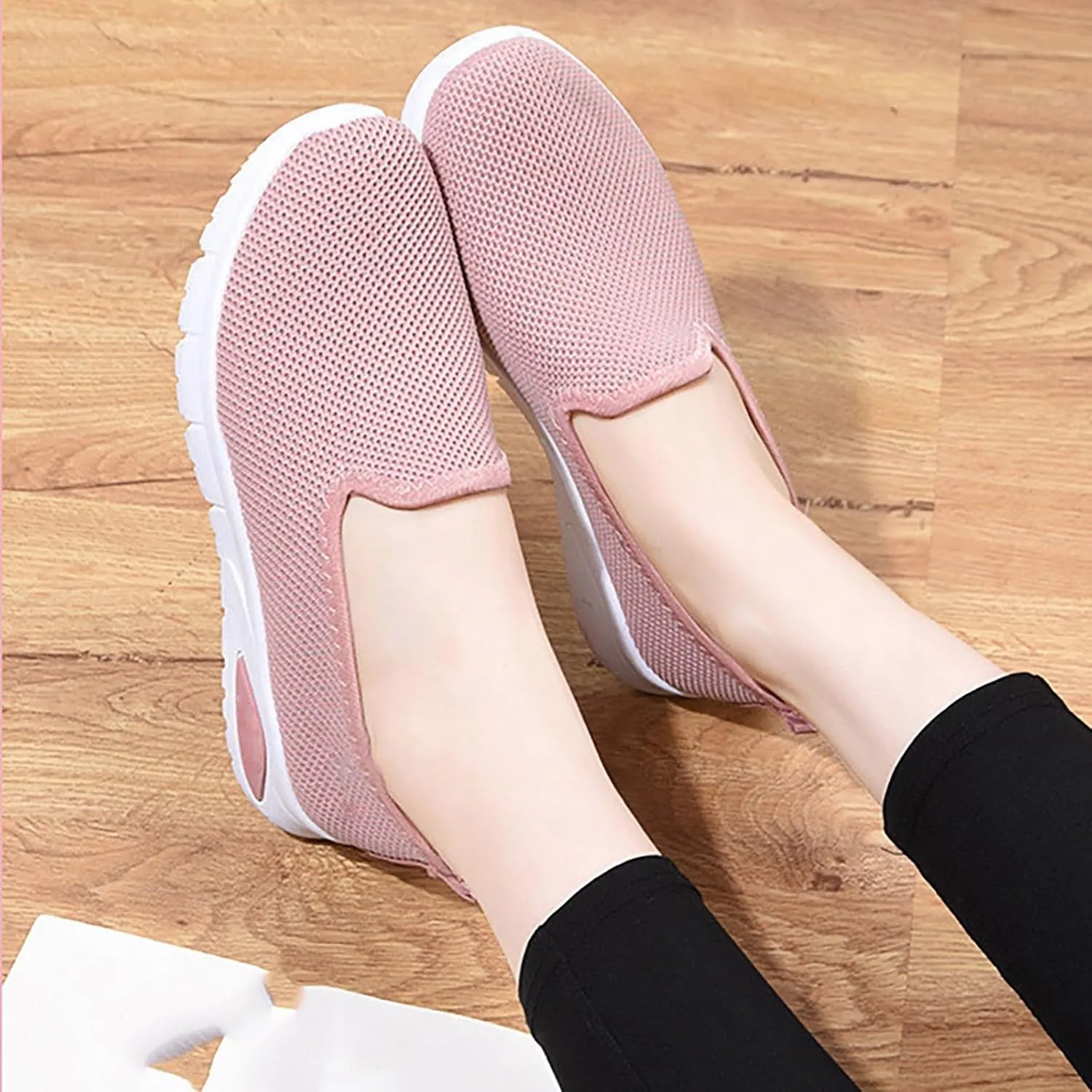 Womens Stylish Slip On Sneakers Trendy Flats Comfortable Casual Walking Shoes No Laces Hand Free Low Top Woven Orthopedic Breathable Soft Shoes Slip-on Loafers Sneakers