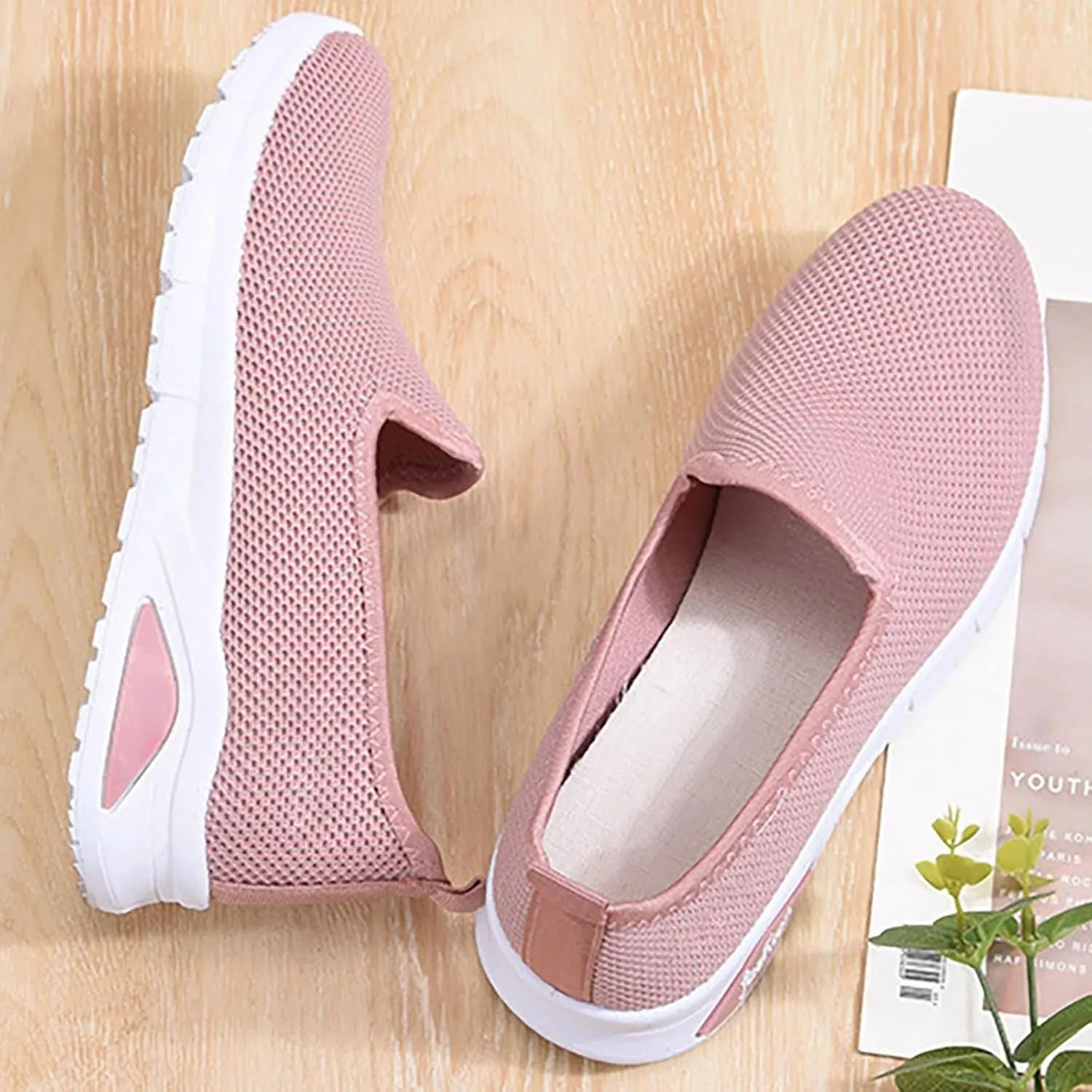 Womens Stylish Slip On Sneakers Trendy Flats Comfortable Casual Walking Shoes No Laces Hand Free Low Top Woven Orthopedic Breathable Soft Shoes Slip-on Loafers Sneakers