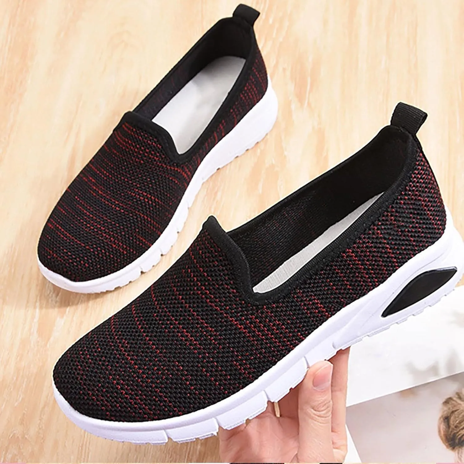 Womens Stylish Slip On Sneakers Trendy Flats Comfortable Casual Walking Shoes No Laces Hand Free Low Top Woven Orthopedic Breathable Soft Shoes Slip-on Loafers Sneakers